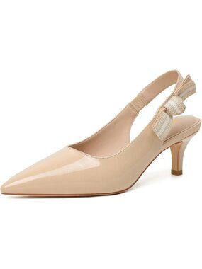Women's Nude Rubber Pointed Closed Toe Buckle Strappy Comfort Slingback Heels
